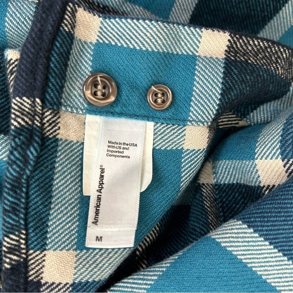 American Apparel Blue Plaid Cotton Flannel Men's‎ Button Down Shirt - Picture 5 of 7